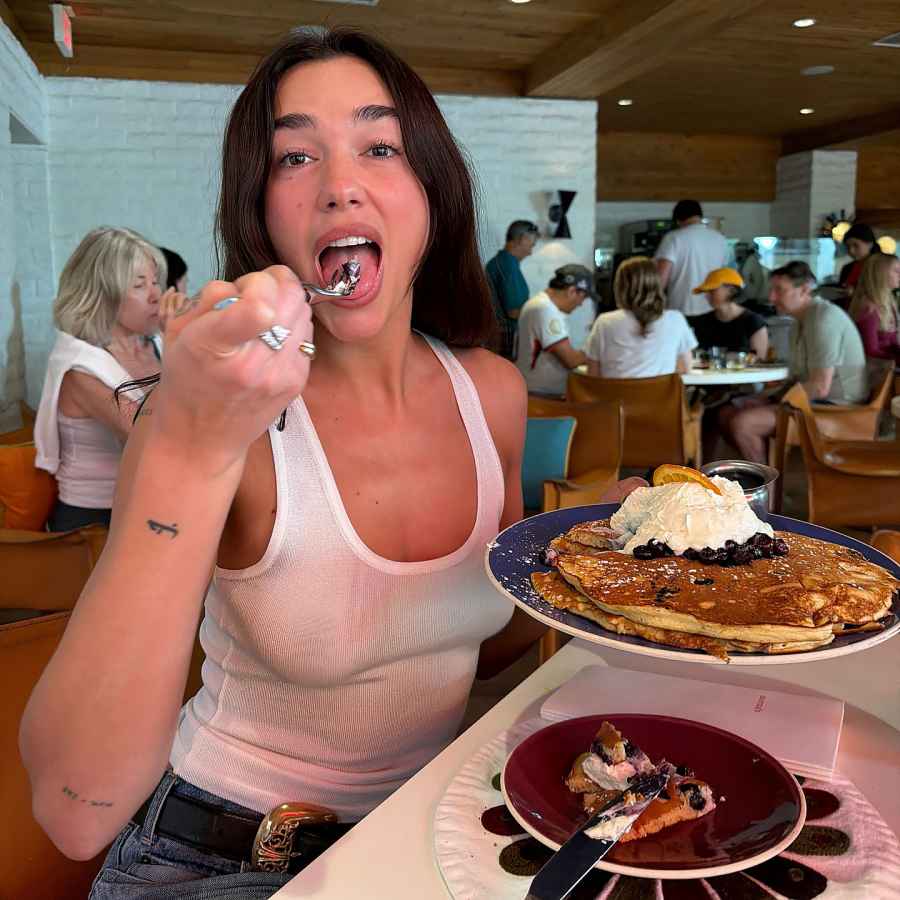 Dua Lipa They Use Pancakes as a Blueberry Delivery System Just Like Us