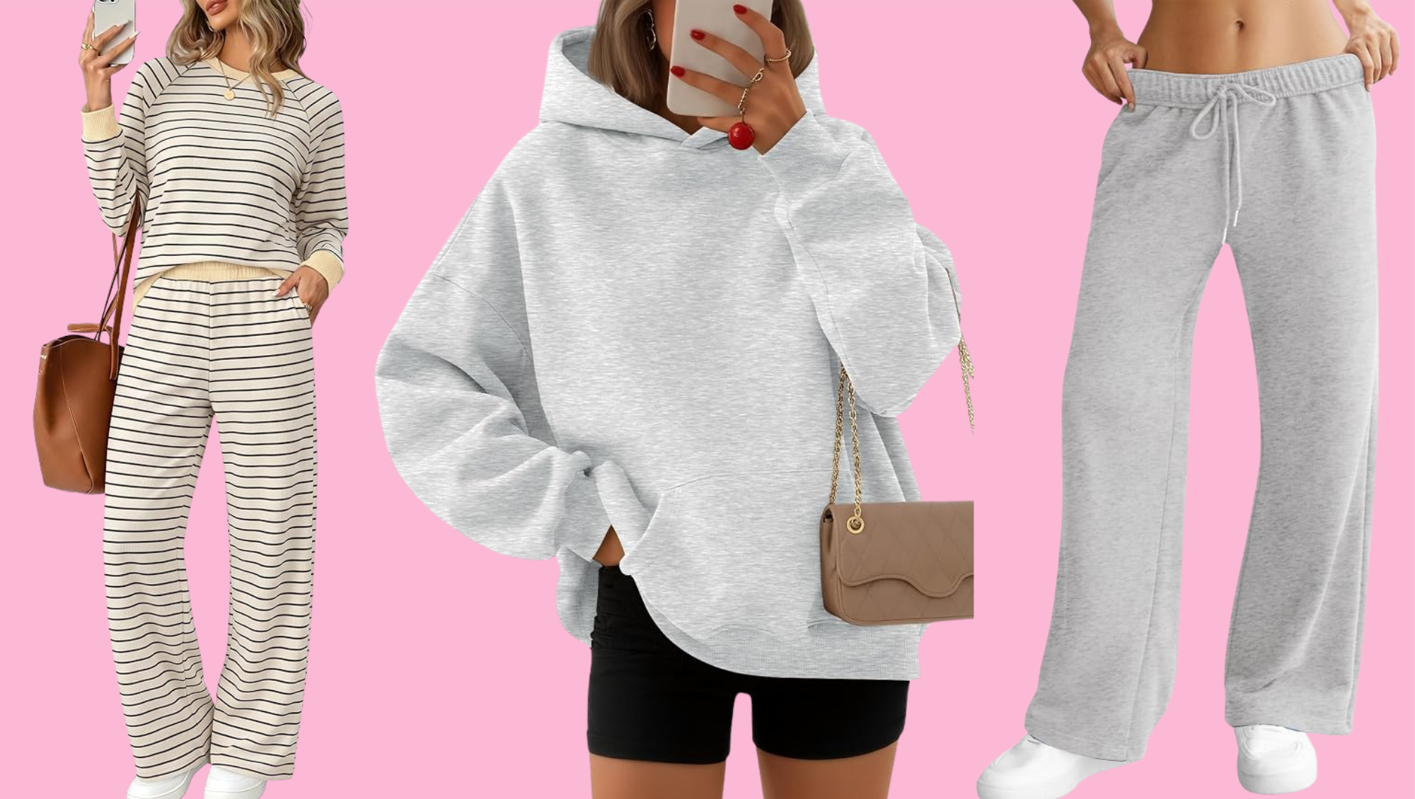 Striped sweat set, oversized hoodie and gray sweatpants